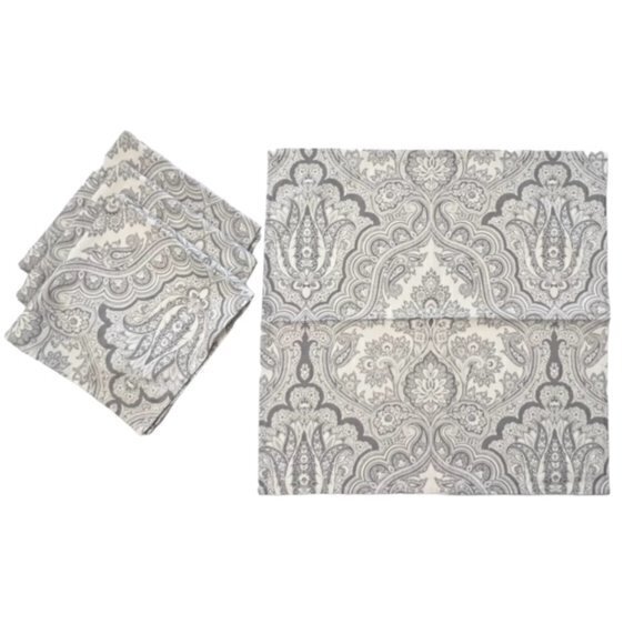 Inspired Treasures Cotton Napkins Grey White Paisley Floral BOHO Cottagecore 19" - Picture 1 of 9